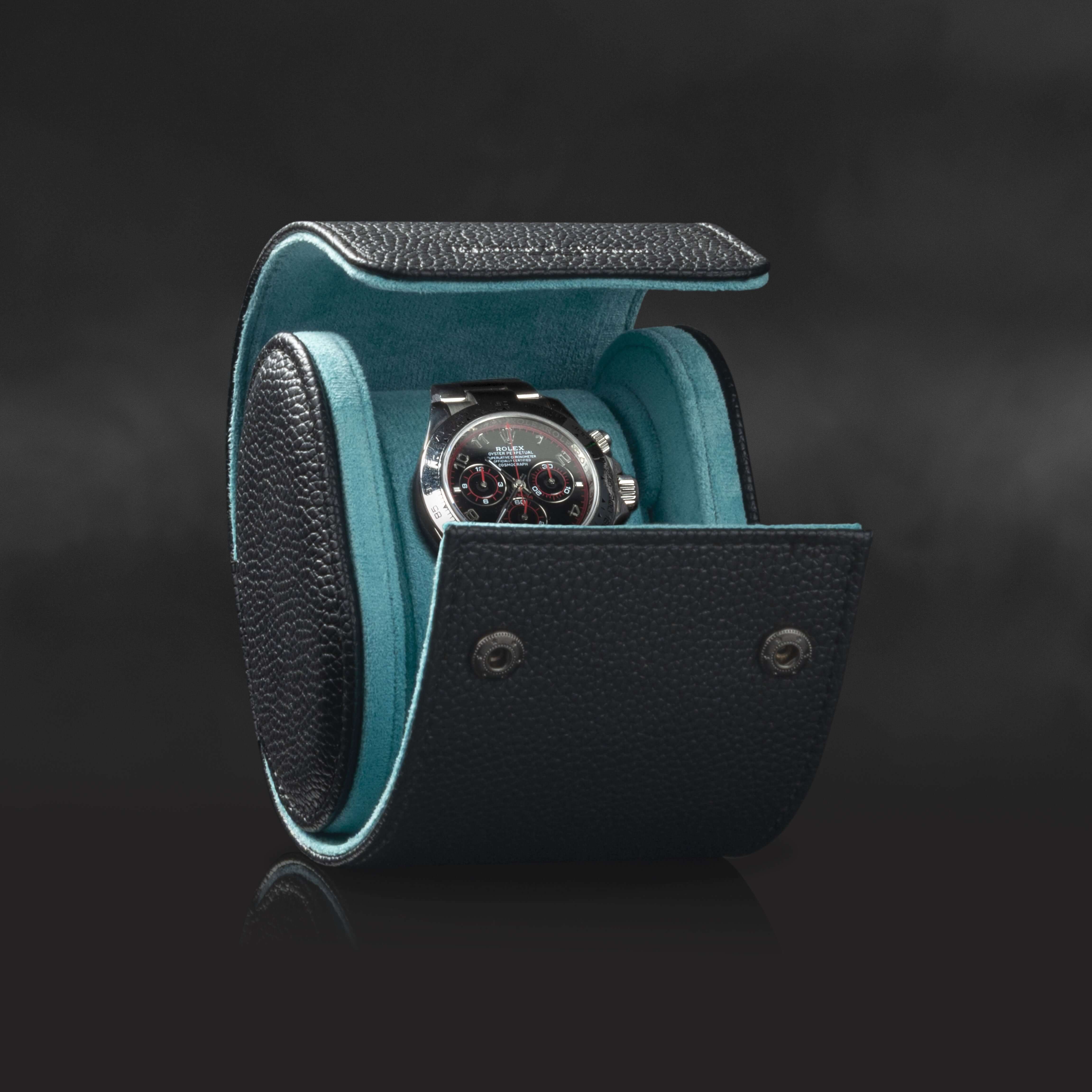 Charles Single Watch Roll Black & Turquoise - Image 4