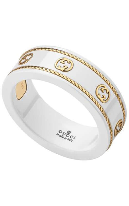 GUCCI 18K Yellow Gold & White Zirconia Icon Ring YBC606826002