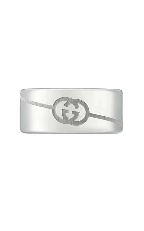 GUCCI Diagonal Interlocking G Wide Silver Ring YBC774053001