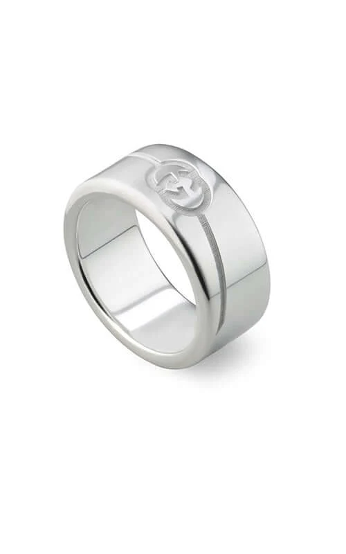 GUCCI Diagonal Interlocking G Wide Silver Ring YBC774053001 - Image 2