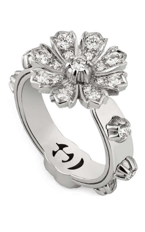 GUCCI Flora Ring Flower 18k White Gold and Diamonds YBC58184300101