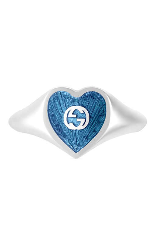 GUCCI Heart SILVER & BLUE ENAMEL Ring YBC645544002014