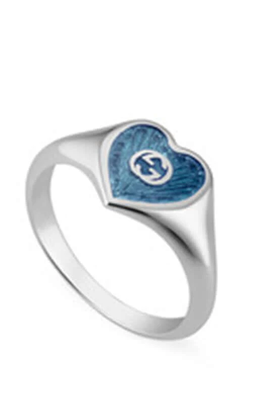 GUCCI Heart SILVER & BLUE ENAMEL Ring YBC645544002014 - Image 2