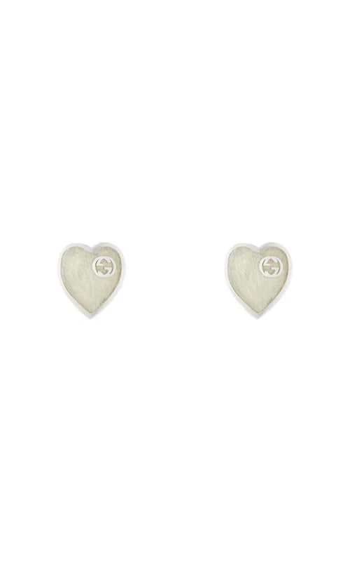 GUCCI Heart Silver & White Enamel Earrings YBD64554700300U