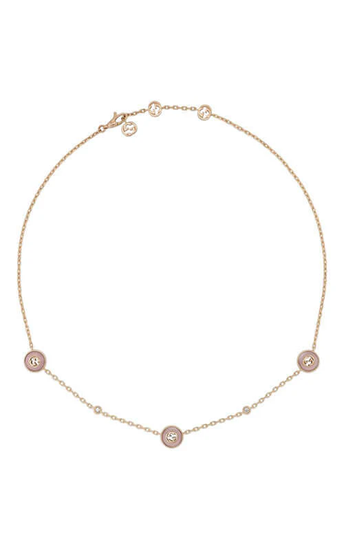 GUCCI Interlocking G Necklace in Gold Pink Opal YBB83186400100U