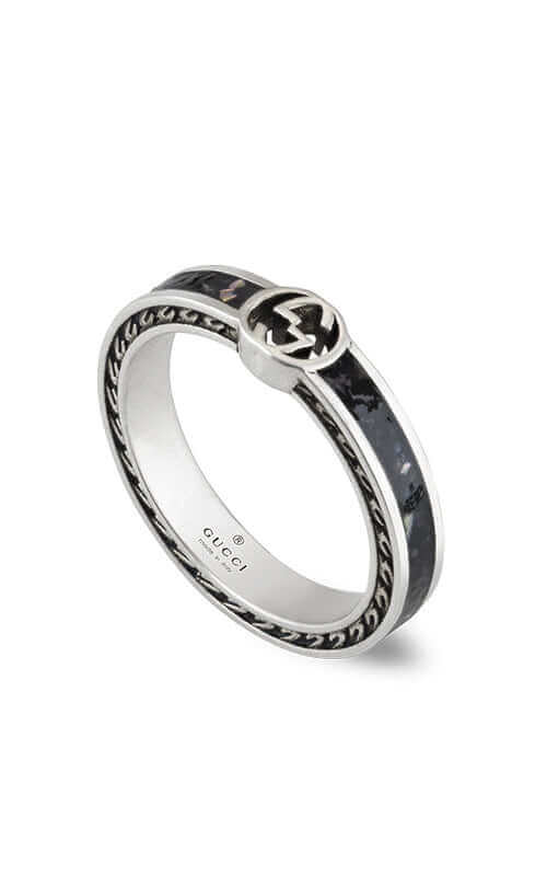 GUCCI Interlocking G Silver & Enamel Ring YBC701620001