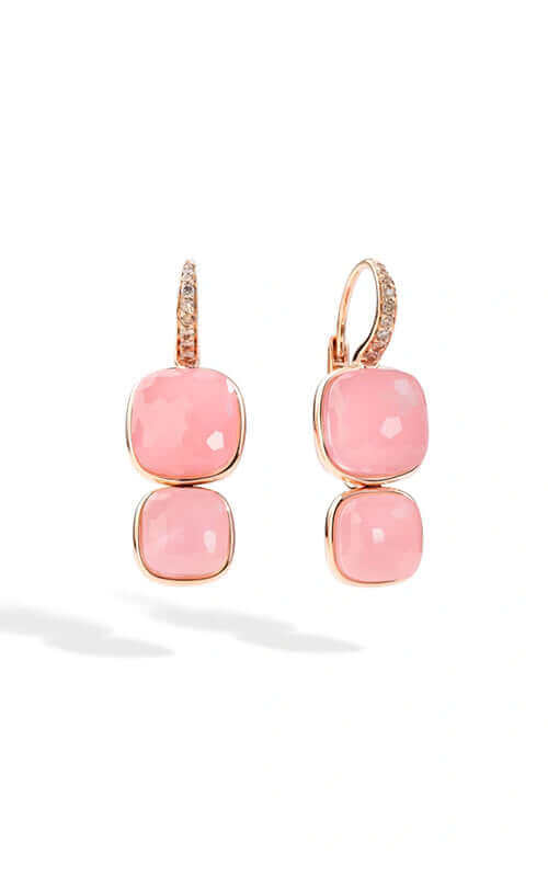 Pomellato Nudo 18k Rose Gold and Rose Quartz Chalcedony and Brown Diamond Earrings POC2025O7000BRCQR