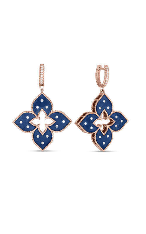 Roberto Coin Venetian Princess 18kt Rose Gold, Diamond and Blue Titanium Earrings  7773360AXERX