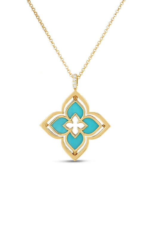 Roberto Coin Venetian Princess Pirouette Yellow Gold, Diamond and Turquoise Pendant 8883468AY17XT