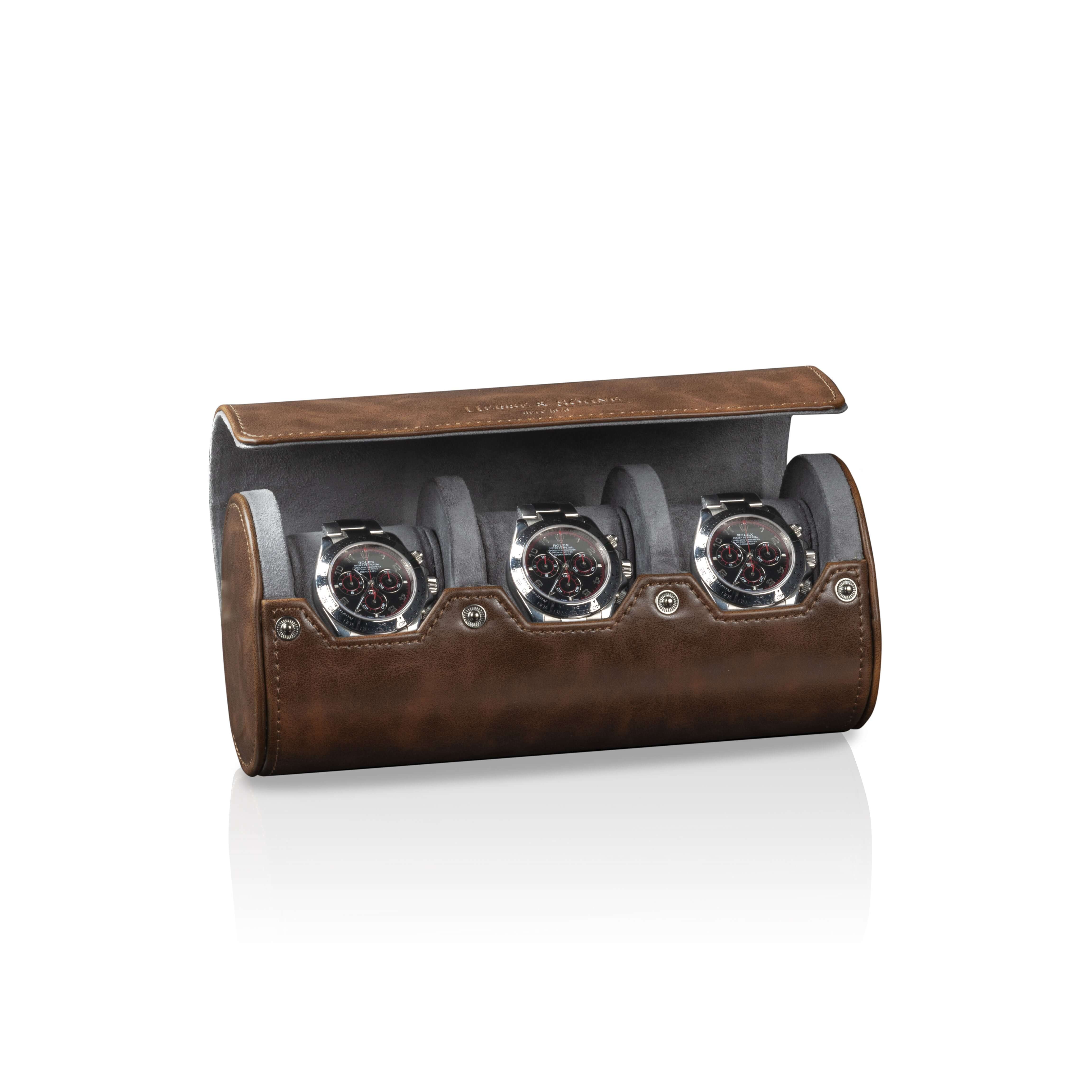 Vintage 3 Watch Roll Brown - Image 3