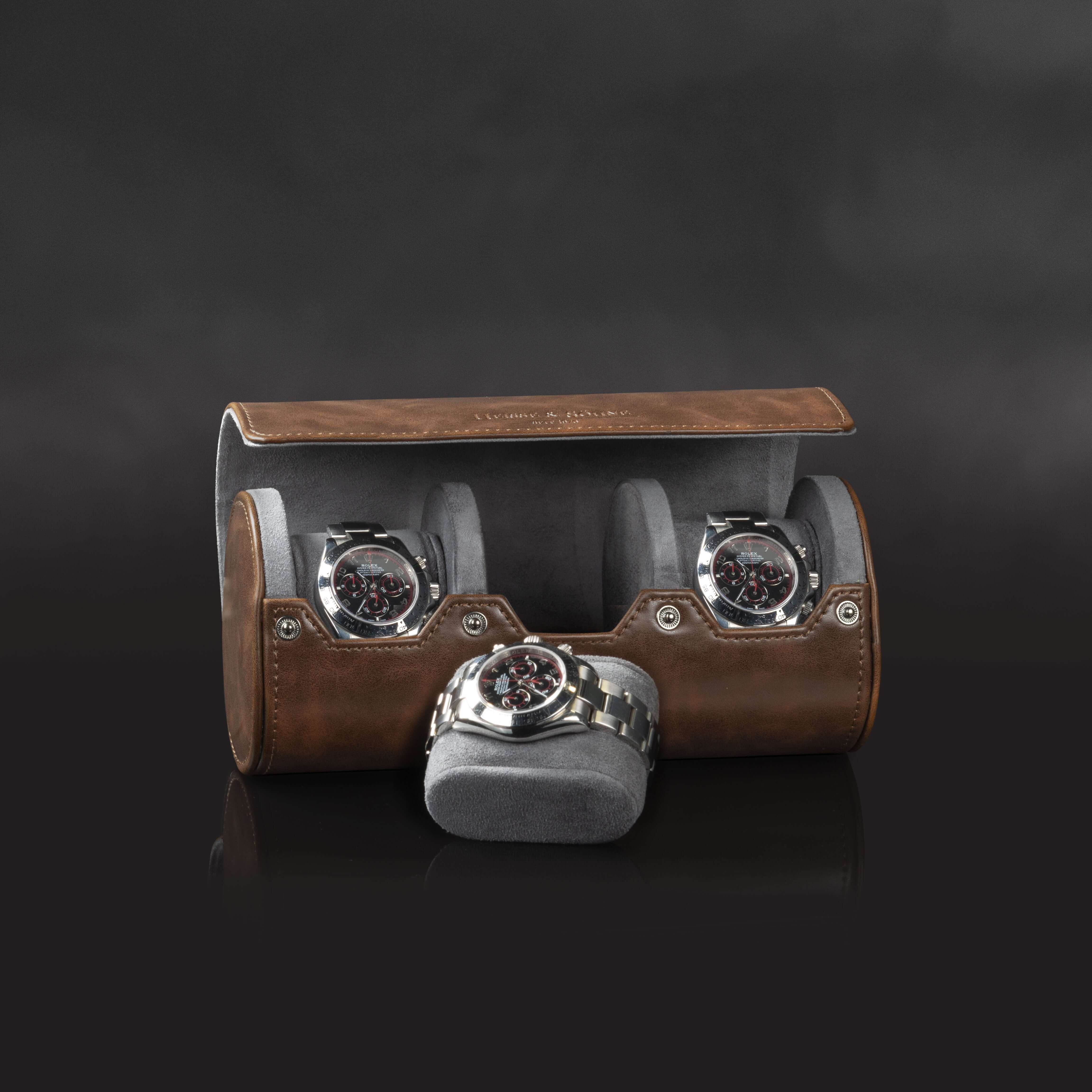Vintage 3 Watch Roll Brown - Image 4