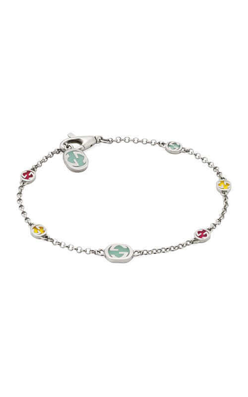GUCCI Interlocking G Silver Bracelet with Coloured Enamel YBA728951001